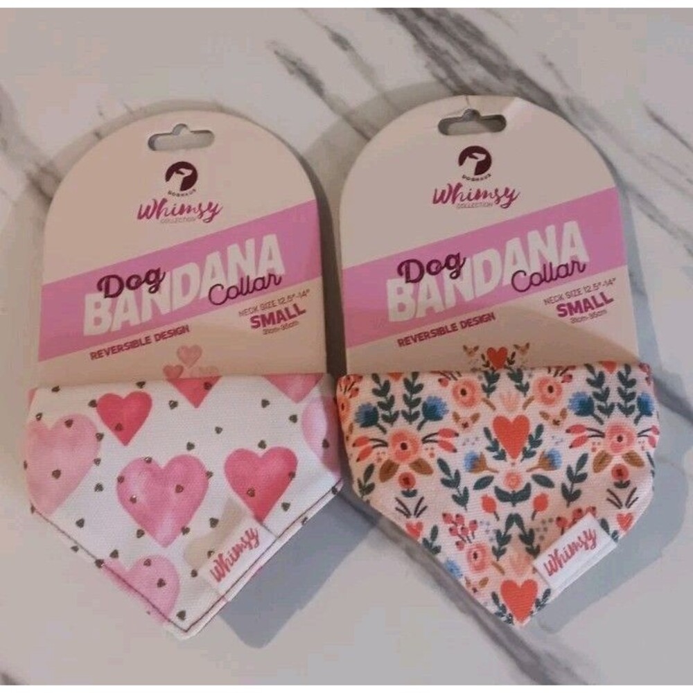 Doghaus Whimsy Dog Bandana Collars -Set of 2-Small-Hearts and Flowers